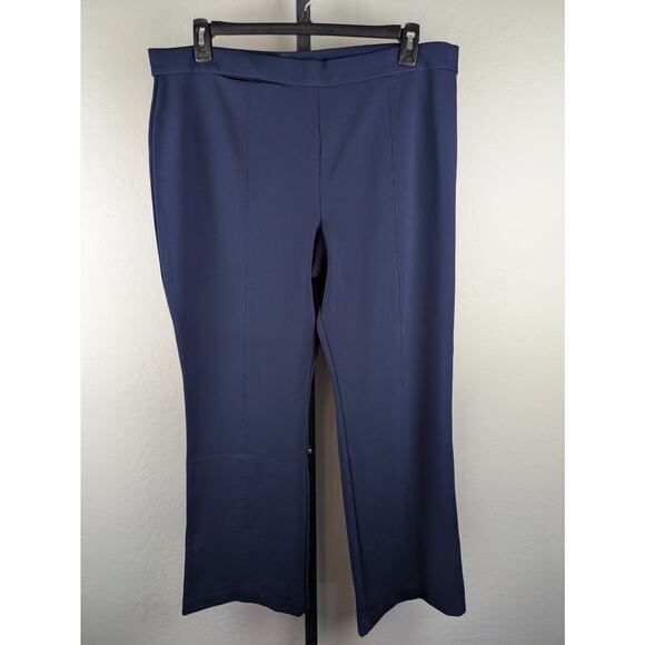 Susan Graver Modern Essentials navy blue ponte knit bootcut pants leg seam - Picture 1 of 6